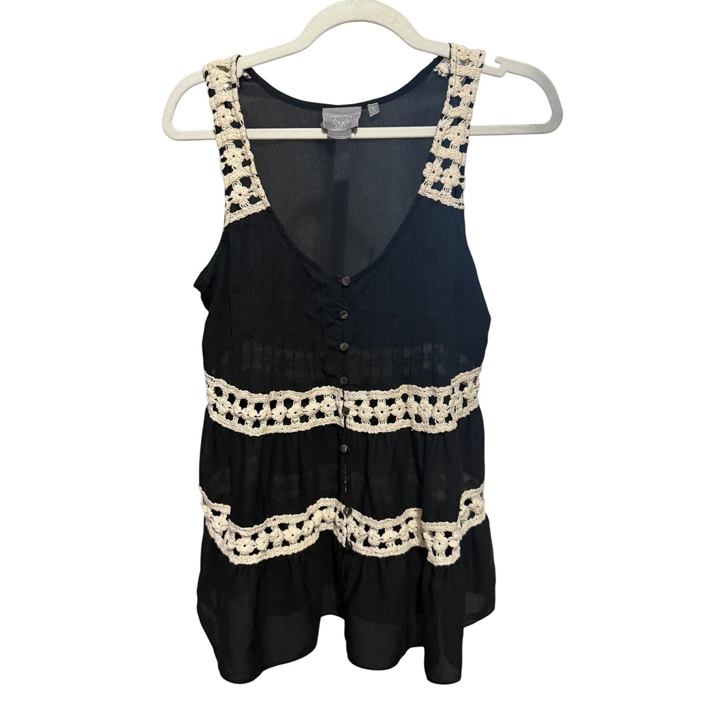 Vanessa Virginia Black‎ Cream Crochet Trim Tank Top Sz 0